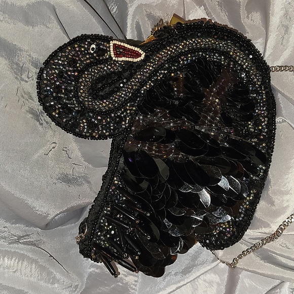 From India To You Black Beaded Swan Evening Bag BNWTML M